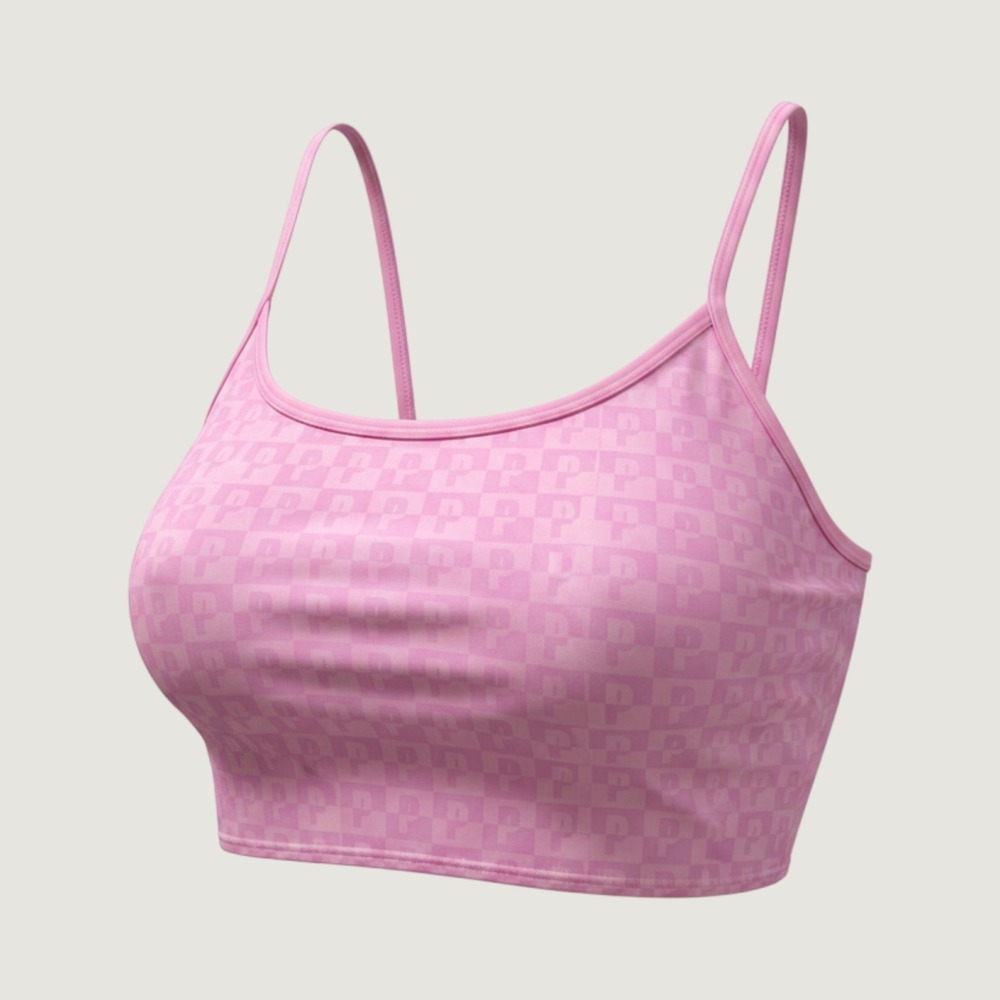PINK Victoria's Secret Active Sports Bra Pink Checkered Logo Cami Top M-DD